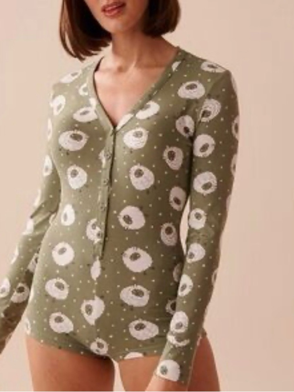 La Vie En Rose Olive Green Floral Henley Long-Sleeve Romper